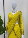 FANCY GEORGETTE FANCY COIN LACE BORDER WORK READY TO WEAR LEHENGA SAREE WITH UNSTITCHED BLOUSE PARTY WEAR WHOLESALE PRICE ETHNIC GARMENT (3)