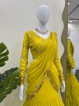 FANCY GEORGETTE FANCY COIN LACE BORDER WORK READY TO WEAR LEHENGA SAREE WITH UNSTITCHED BLOUSE PARTY WEAR WHOLESALE PRICE ETHNIC GARMENT (3)