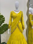 FANCY GEORGETTE FANCY COIN LACE BORDER WORK READY TO WEAR LEHENGA SAREE WITH UNSTITCHED BLOUSE PARTY WEAR WHOLESALE PRICE ETHNIC GARMENT (3)
