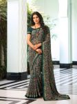 FANCY GEORGETTE PRINTED LACE WORK SAREE WITH UNSTITCHED BLOUSE  GREEN