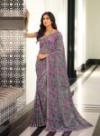 FANCY GEORGETTE PRINTED LACE WORK SAREE WITH UNSTITCHED BLOUSE  GREY