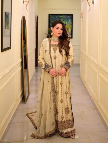 FANCY GEORGETTE SEQUENCE EMBROIDERY WORK TOP BOTTOM WITH DUPATTA CREAM