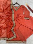 FANCY GOLD CRUSH SILK EMBROIDERY SEQUENCE CODING WORK TOP PALAZZO WITH DUPATTA FESTIVE WEAR WHOLESALE PRICE ETHNIC GARMENT (5)