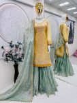 FANCY JIMMY CHOO EMBROIDERY SEQUENCE WORK AND WEAVING PATTA IN BORDER TOP SHARARA WITH DUPATTA FESTIVE WEAR WHOLESALE PRICE ETHNIC GARMENT (3)