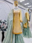 FANCY JIMMY CHOO EMBROIDERY SEQUENCE WORK AND WEAVING PATTA IN BORDER TOP SHARARA WITH DUPATTA FESTIVE WEAR WHOLESALE PRICE ETHNIC GARMENT (3)