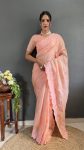 FANCY KOTA DORIYA SILK EMBROIDERY THREAD WORK READY TO WEAR SAREE PEACH