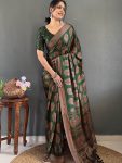 FANCY MOSS SILK DIGITAL PRINTED READY TO WEAR SAREE WITH UNSTITCHED BLOUSE  MEHNDI