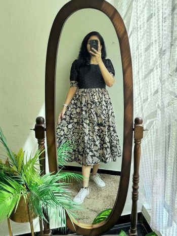 FANCY MUSLIN AND HAKUBA FABRIC IKAT PRINTED ONE PIECE  BLACK