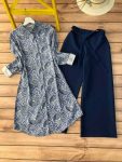 FANCY RAYON DIGITAL PRINTED KURTI WITH PALAZZO NAVY BLUE