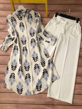 FANCY RAYON DIGITAL PRINTED KURTI WITH PALAZZO CREAM