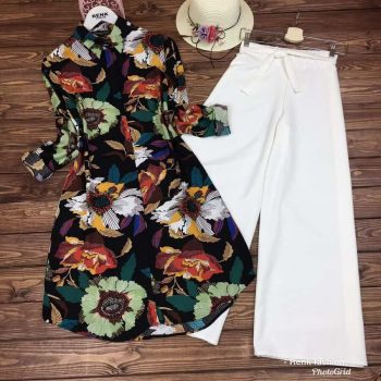 FANCY RAYON DIGITAL PRINTED KURTI WITH PALAZZO WHITE