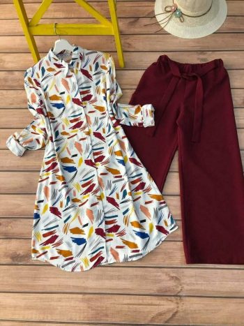 FANCY RAYON DIGITAL PRINTED KURTI WITH PALAZZO MAROON