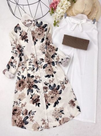 FANCY RAYON DIGITAL PRINTED KURTI WITH PALAZZO BROWN