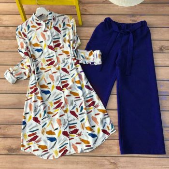 FANCY RAYON DIGITAL PRINTED KURTI WITH PALAZZO BLUE