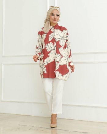 FANCY RAYON DIGITAL PRINTED TOP PENT SET WITH HIJAB PEACH