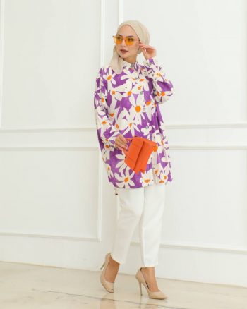 FANCY RAYON DIGITAL PRINTED TOP PENT SET WITH HIJAB PURPLE
