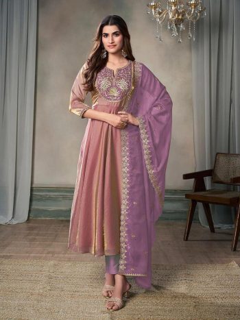 FANCY SILK EMBROIDERY SEQUENCE WORK GOWN BOTTOM WITH DUPATTA PINK