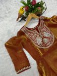 FANCY SILK EMBROIDREY SEQUENCE WORK GOWN BOTTOM WITH DUPATTA PARTY WEAR WHOLESALE PRICE ETHNIC GARMENT (8)