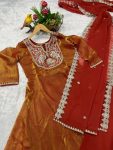FANCY SILK EMBROIDREY SEQUENCE WORK GOWN BOTTOM WITH DUPATTA PARTY WEAR WHOLESALE PRICE ETHNIC GARMENT (8)