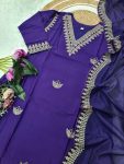 FANCY VISCOSE CHANDERI SEQUENCE CODING EMBROIDERY WORK TOP BOTTOM WITH DUPATTA FESTIVE WEAR WHOLESALE PRICE ETHNIC GARMENT (3)