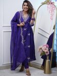FANCY VISCOSE CHANDERI SEQUENCE CODING EMBROIDERY WORK TOP BOTTOM  PURPLE