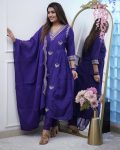 FANCY VISCOSE CHANDERI SEQUENCE CODING EMBROIDERY WORK TOP BOTTOM WITH DUPATTA FESTIVE WEAR WHOLESALE PRICE ETHNIC GARMENT (3)