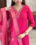 FANCY VISCOSE CHANDERI SILK EMBROIDERY CODING SEQUENCE WORK TOP BOTTOM WITH DUPATTA PARTY WEAR WHOLESALE PRICE ETHNIC GARMENT (2)