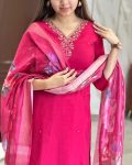 FANCY VISCOSE CHANDERI SILK EMBROIDERY CODING SEQUENCE WORK TOP BOTTOM WITH DUPATTA PARTY WEAR WHOLESALE PRICE ETHNIC GARMENT (2)