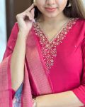 FANCY VISCOSE CHANDERI SILK EMBROIDERY CODING SEQUENCE WORK TOP BOTTOM WITH DUPATTA PARTY WEAR WHOLESALE PRICE ETHNIC GARMENT (2)