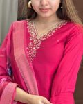 FANCY VISCOSE CHANDERI SILK EMBROIDERY CODING SEQUENCE WORK TOP BOTTOM WITH DUPATTA PARTY WEAR WHOLESALE PRICE ETHNIC GARMENT (2)