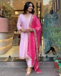 FASHIONABLE BANANA SILK EMBROIDERY WORK TOP BOTTOM WITH DUPATTA PINK