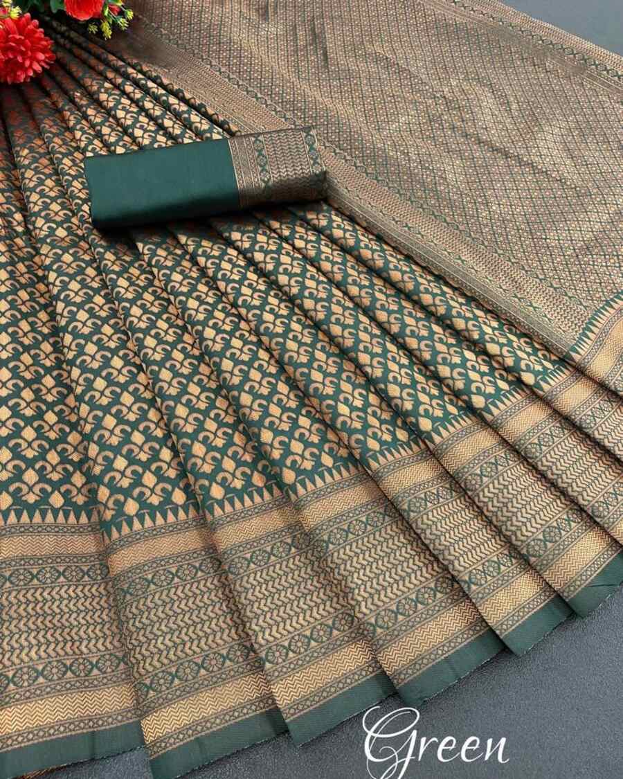 FASHIONABLE BANARASI SOFT SILK WEAVING WORK SAREE WITH UNSTITCHED BLOUSE PARTY WEAR WHOLESALE PRICE ETHNIC GARMENT (3)