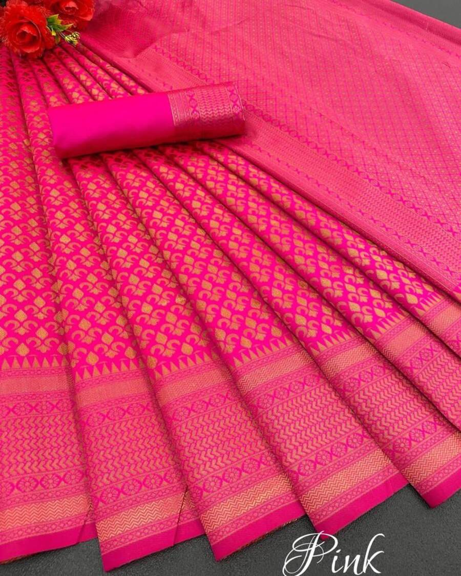 FASHIONABLE BANARASI SOFT SILK WEAVING WORK SAREE WITH UNSTITCHED BLOUSE PARTY WEAR WHOLESALE PRICE ETHNIC GARMENT (8)
