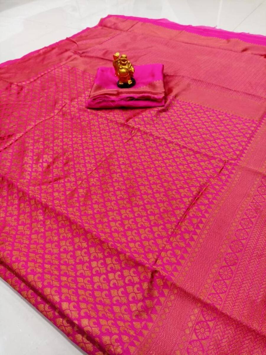 FASHIONABLE BANARASI SOFT SILK WEAVING WORK SAREE WITH UNSTITCHED BLOUSE PARTY WEAR WHOLESALE PRICE ETHNIC GARMENT (9)
