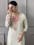 FASHIONABLE CHANDERI SILK EMBROIDERY CODING SEQUENCE WORK TOP BOTTOM WITH DUPATTA PARTY WEAR WHOLESALE PRICE ETHNIC GARMENT (5)