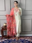 FASHIONABLE CHANDERI SILK EMBROIDERY CODING SEQUENCE WORK TOP BOTTOM WITH DUPATTA PARTY WEAR WHOLESALE PRICE ETHNIC GARMENT (5)