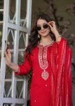 FASHIONABLE CHANDERI SILK EMBROIDERY SEQUENCE CODING WORK TOP BOTTOM WITH DUPATTA PARTY WEAR WHOLESALE PRICE ETHNIC GARMENT (14)