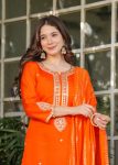 FASHIONABLE CHANDERI SILK EMBROIDERY SEQUENCE CODING WORK TOP BOTTOM WITH DUPATTA PARTY WEAR WHOLESALE PRICE ETHNIC GARMENT (15)