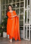 FASHIONABLE CHANDERI SILK EMBROIDERY SEQUENCE CODING WORK TOP BOTTOM WITH DUPATTA PARTY WEAR WHOLESALE PRICE ETHNIC GARMENT (15)