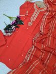 FASHIONABLE CHANDERI SILK EMBROIDERY SEQUENCE CODING WORK TOP BOTTOM WITH DUPATTA PARTY WEAR WHOLESALE PRICE ETHNIC GARMENT (15)