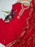 FASHIONABLE CHANDERI SILK EMBROIDERY SEQUENCE CODING WORK TOP BOTTOM WITH DUPATTA PARTY WEAR WHOLESALE PRICE ETHNIC GARMENT (14)