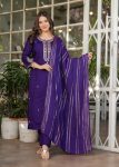 FASHIONABLE CHANDERI SILK EMBROIDERY SEQUENCE CODING WORK TOP BOTTOM WITH DUPATTA PURPLE