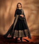 FASHIONABLE CHINON SILK SEQUENCE EMBROIDERY WORK GOWN BOTTOM WITH DUPATTA BLACK
