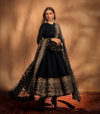 FASHIONABLE CHINON SILK SEQUENCE EMBROIDERY WORK GOWN BOTTOM WITH DUPATTA BLACK