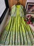 FASHIONABLE CHINON SILK THREAD ZARI EMBROIDREY WORK GOWN WITH KOTI FESTIVE WEAR WHOLESALE PRICE ETHNIC GARMENT (3)