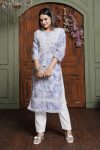 FASHIONABLE COTTON DIGITAL PRINTED CHIKANKARI WORK TOP BOTTOM SET SEA BLUE