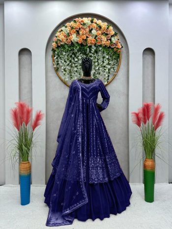 FASHIONABLE GEORGETTE THREAD SEQUENCE WORK TOP LEHENGA WITH DUPATTA NAVY BLUE