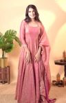 FASHIONABLE GOLD CRUSH SILK EMBROIDERY SEQUENCE WORK GOWN BOTTOM WITH DUPATTA PINK