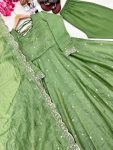 FASHIONABLE GOLD CRUSH SILK EMBROIDERY SEQUENCE WORK GOWN BOTTOM WITH DUPATTA PARTY WEAR WHOLESALE PRICE ETHNIC GARMENT (15)
