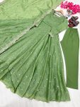 FASHIONABLE GOLD CRUSH SILK EMBROIDERY SEQUENCE WORK GOWN BOTTOM WITH DUPATTA PARTY WEAR WHOLESALE PRICE ETHNIC GARMENT (15)